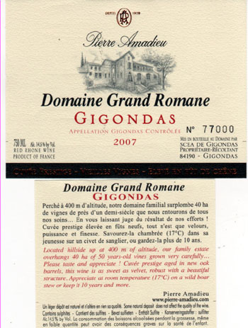 Cuvée 2007 "DOMAINE GRAND ROMANE"